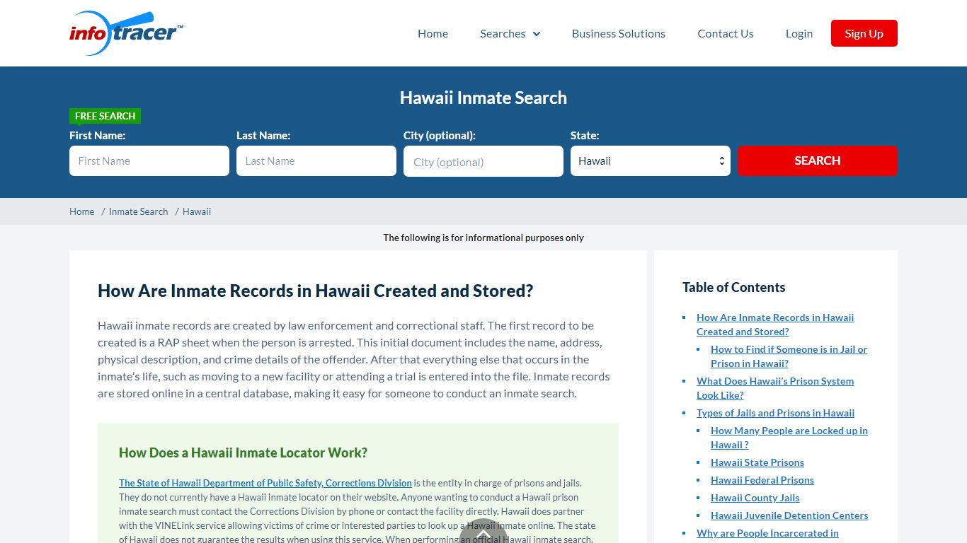 Hawaii Inmate Locator & Search - HI Jail records - Infotracer